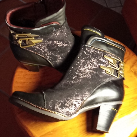 L'Artiste leather and fabric black and metallic ankle boots, 36 B (size 6) - Picture 5 of 8
